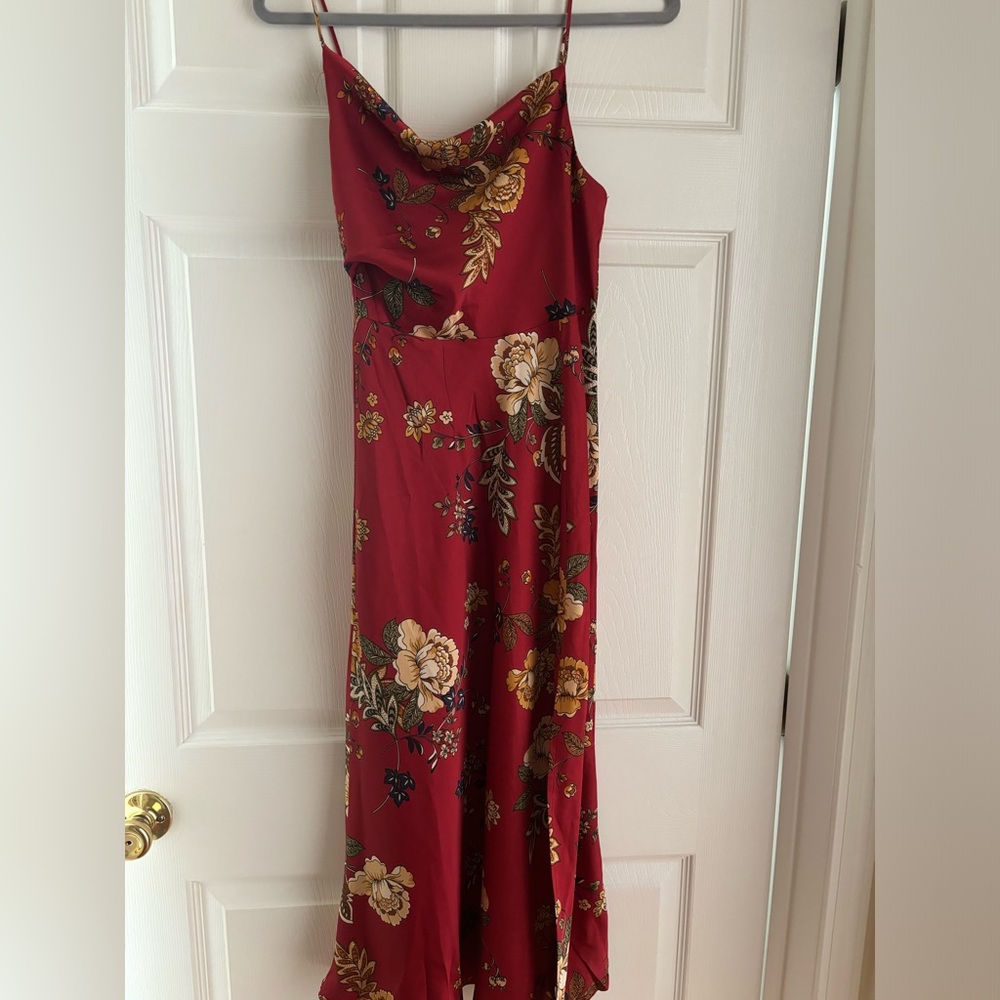 Red floral midi dress